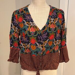 MAEVE Anthropologie "Carter" Mixed Print Tie-Front Blouse